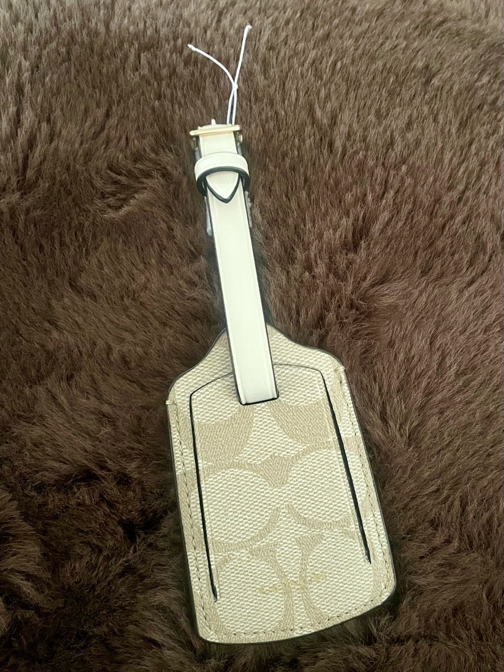 Coach Beige Signature Canvas Luggage Tag with Cream Leather Strap